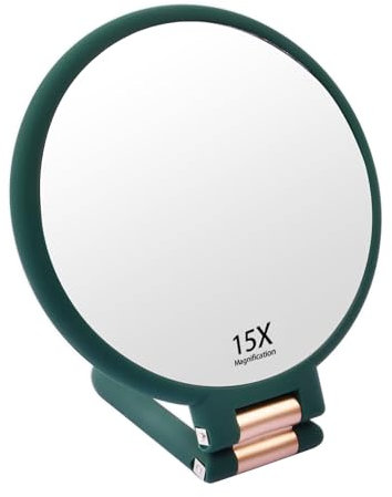 Dokeno Specchio a Mano con Manico, 1X 15X Specchio Pieghevole per Vanità Regolabile in Rotazione Specchio Ingranditore Bifacciale con Ingrandimento Specchio Portatile da Viaggio per Trucco