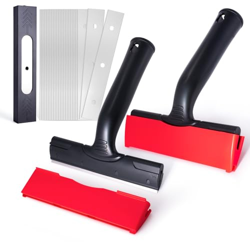 FOSHIO 2 Pack 6 Putty Knife Razor Blade Scraper Tool with Extra 25PCS Double Edge Metal Blades for Cleaning Paint, Caulk, Adhesive, Label, Decal, Sticker from Window, Glass, Tile, Floor, Stove Top