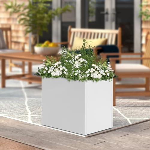 Apriltop Quadratischer Pflanzkasten,60x60x60cm Stahl Metall Pflanzgefäße Großer Würfel Blumenkübel Outdoor,Moderner Heavy Duty Blumentopf,für Terrasse, Terrasse, Hof, Garten (Weiß, 60cm)