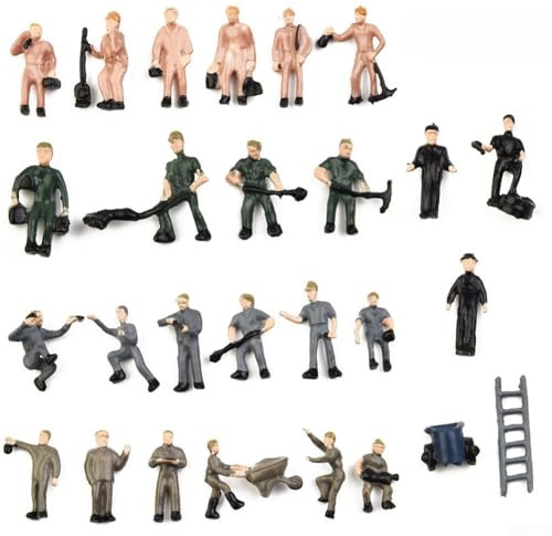 Besttoolifes Lot de 27 figurines de diorama pour modélisme ferroviaire - Calibre 1:87 HO - Personnages miniatures - Accessoires de paysage pour la fabrication de tables de sable