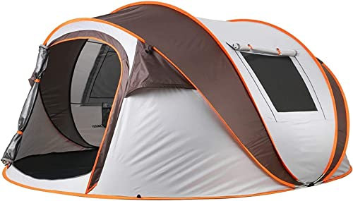 Pop-Up-Campingzelt für 6 Personen, automatischer Aufbau in 3 Sekunden, wasserdicht, Sonnenschutz, Kuppelzelt für Familie, Outdoor, Camping, Wandern, Reisen und Strand, tragbar, leicht (Braun und Grau)