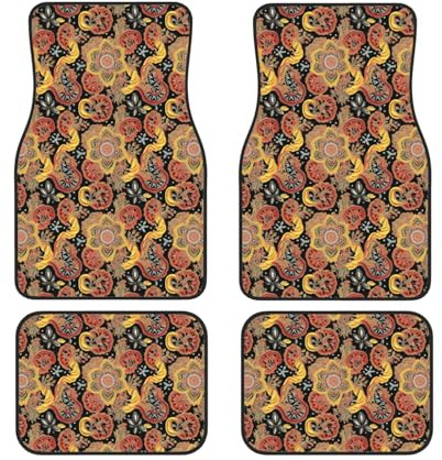 Lot de 4 tapis de sol de voiture en textile africain avec impression patchwork - Toutes saisons - Imperméables et antidérapants - Accessoires d'intérieur pour camions