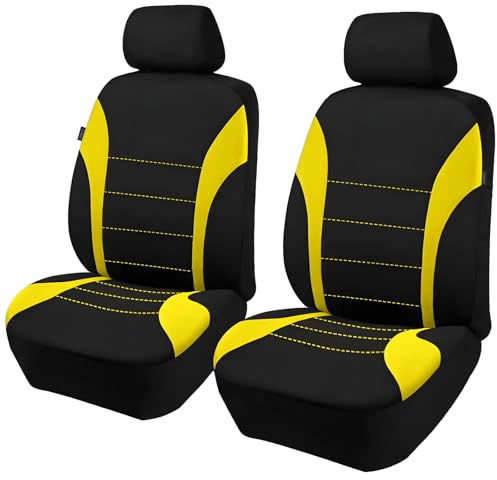 2 Stück Autositzbezüge für Vordersitze, Atmungsaktiv Autositzschoner (Gelb) | Airbag-kompatibler Vordersitzbezug, Universal Auto Schonbezug Vorne Komplettset Autozubehör für PKW SUV Fahrzeuge