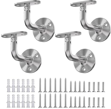 Flat Handrail Bracket, 304 Stainless Steel 180°Rotating Wall Mount Hand Rail Bracket, Satin Finish Stair Railing Holder Indoor Outdoor for Staircase, Bathroom, Banister - 4 Pack for Square Rail