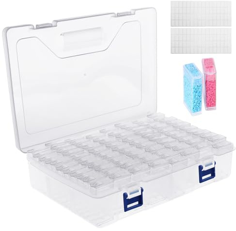 VEGCOO 80 Stück Diamond Painting Zubehör Boxen, Diamond Painting Aufbewahrungsbox mit 128 Etiketten, für Diamanten, Kleinteile, Perlen, Strasssteine und anderes DIY-Zubehör
