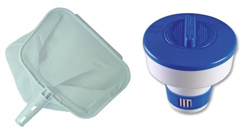 Keeper Kit Recoge Hojas para Piscina + Dosificador de Cloro. Recoje Hojas con Fijación Palomilla y Bolsa Grande. Red para Piscinas. Dispensador de Cloro Flotante. Capacidad plastillas 200g