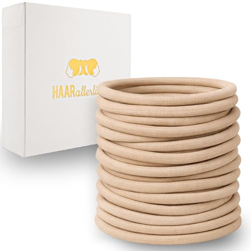 Haarallerliebst Haargummi Damen Beige für Sandblondes Haar (20 Stück | 4,5mm dick) - Dicke Haargummis nahtlos für Zopf & Dutt - Haargummis Damen | Zopfgummi | Hair Ties