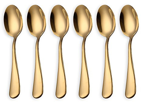 HOMQUEN Glänzende goldene Kaffeelöffel, 6-teilige Edelstahlkaffeeschaufeln Teelöffel, Mini-Kuchenlöffel (Gold-Kaffee-Schaufeln)