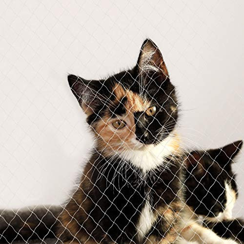 lionto Balkonschutznetz zur Sicherung von Katzen, Katzenschutznetz aus transparentem Nylon, 3x8 m, witterungsbeständiges Katzennetz zur Montage ohne Bohren, Montagematerial & Anleitung inklusive