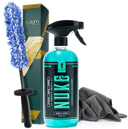 detailmate Fälgrengöringsset: Wizard of Gloss Nuke 750 ml fälgrengörare + Aurum ultraFlat mikrofiberfälgborste mikrofiberduk 320 GSM