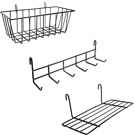 ODOXIA Cesta Colgante, Perchero y Estante Colgante | Accesorios para Rejilla de Pared | para Panel de Rejilla para Pared de Alambre | Accesorios para Panel de Rejilla