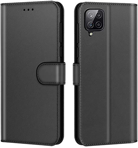 New&Teck Coque pour Samsung Galaxy A12, Housse Etui Portefeuille Cuir Multifonction, Fermeture Magnétique à Clapet Anti-Choc (Noir)