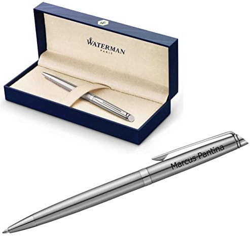 Waterman Hémisphère Kugelschreiber mit Gravur | Geschenk für Mann und Frau | inspiriert von Pariser Mode | personalisiert | graviert | Blaue Tinte (EDELSTAHL C.C.)