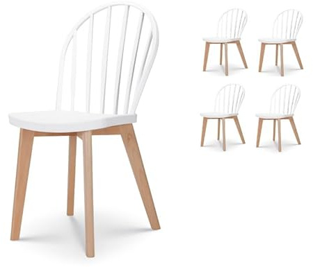 Kosmi Lot de 4 chaises de Salle à Manger EMY Blanches avec Pieds en Bois