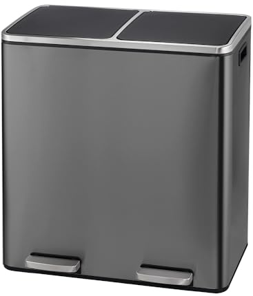 Panana 60L Dual Trash Can Kitchen Waste Rubbish Garbage, Dual Step Garbage Can & Recycle Bin with 2 Removable Inner Buckets (Grey, 60L)