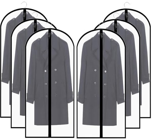 Kleidersäcke Anzug mit Reißverschluss Staubdicht für Kleidung - 60 x 140cm Kleidersack 6 Stück Schwarz Rahmen Transparent Aufbewahrung Schutz Kleidung - für Kleid Anzüge Langmantel