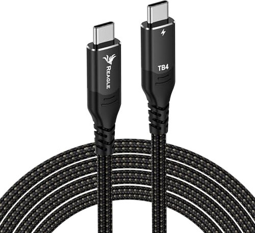 Reagle Thunderbolt 4 Cable – Transferencia de datos ultrarrápida de 40 Gbps, 100 W Power Delivery, soporte de vídeo 8K, revestimiento de nailon, compatible con MacBook Pro/Air, iPhone 15, iMac 0,5 m