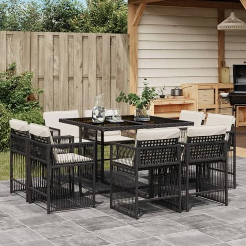 Keyroto Rattan Sitzgruppe für 8 Personen, Gartenmöbel Polyrattan, Gartentisch mit 8 Stühlen & Kissen, Gartengarnitur Sitzgarnitur, Essgruppe Outdoor Terrasse Schwarz Type-4