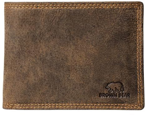 BROWN BEAR Geldbörse Herren klein Leder mit Münzfach | Vintage Braun | RFID-Schutz | Karten Portemonnaie Echtleder | Business Geldbeutel | BB Design 8061 HBR