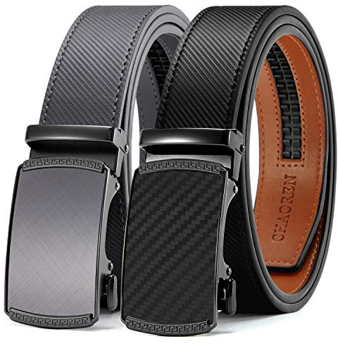 CHAOREN Leather Belts for Men 2 Pack, Ratchet Mens Belt 1 3/8 in Gift Box | Hole-Free Micro-Adjustment, Trim to Your Exact Fit, Effortless to Use, for Business, Jeans & Casual, Gift-Ready Packaging