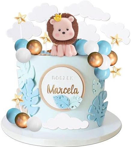 Blau Lion Tortendeko Taufe Junge Tortendeko Mädchen 1 Jahr Blau Teddybär Kuchen Dekoration für Hochzeit BabyShower Geburtstag Party