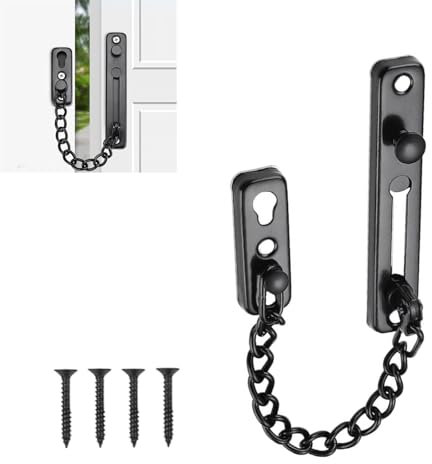 GIONAR Heavy Duty Door Security Chain Lock - Stainless Steel Anti-Theft Safety Latch with Spring and Screws for Home, Apartment & Hotel Doors (Black)