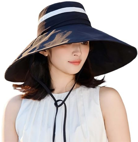 Chapeau de pluie pliable avec grand bord, fermeture éclair et cordon de serrage, chapeau de soleil à large bord, opaque, chapeau de soleil pliable pour femme, chapeau de soleil crabe (noir, taille