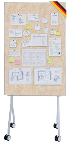OfficeMarshal Moderationwand Doppelseitig 80 x 120 cm Präsentationstafel mit feststellbaren Rollen - Filztafel Pinnwand - Stabiler Metallrahmen - Giant (Beige)