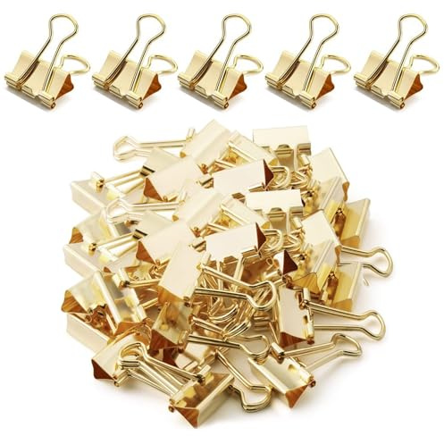 100 stycken foldback-klämmor guld metallklämmor dokumentklämmor metall multifunktionsklämmor små binder klämmor mapp klämmor 19 mm pappersklämmor foldbackklämmor stängningsklämmor för kontor, skola