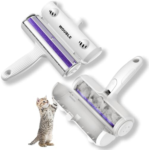 Wouble Quita Pelos Mascota, Rodillo Quita Pelos Mascota Reutilizable con depósito, Ideal para sofá, Alfombra, Ropa y Auto, Elimina Pelo de Perro y Gato fácilmente, Morado, 1 Unidad