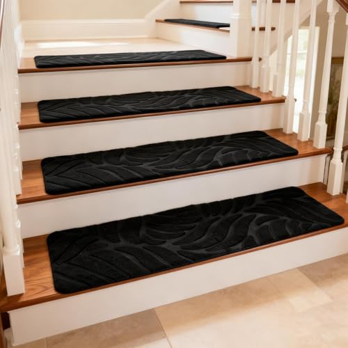 4 Stück Treppenstufen Matten 55x10 cm–Antirutsch Stufenmatten selbstklebend für Holztreppe, Küche & Schlafzimmer–Teppich Treppenstufen rutschfest & geräuschdämpfend, ideal für Kinder,Senioren & Hunde