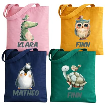 wolga-kreativ Kindertasche personalisiert mit Name Stofftasche Kindergarten Jutebeutel Kinder Stoffbeutel mit Namen Kita Freizeit