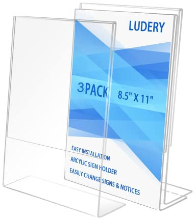 Ludery Fly 8,5 x 11 Klar Acryl schräg Tisch Schild Halter Ständer - 3 Pack
