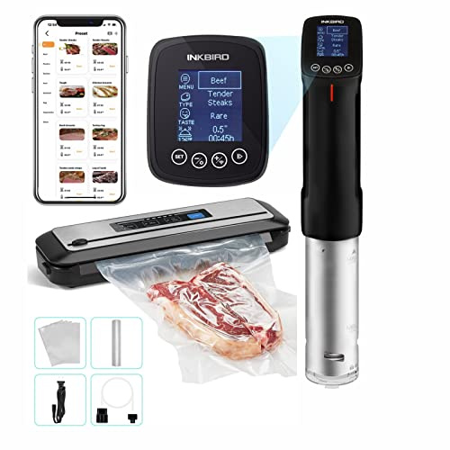 INKBIRD WIFI Sous Vide Cooker ISV-100W Bundle with INK-VS01 Vacuum Sealer Machine | 1000W Sous-Vide Cooker Immersion Circulator with 14 Preset Recipes on APP and Thermal Immersion with Timer