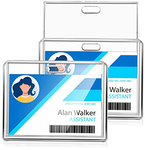 Cobee 2 Card Badge Holder, 2 Pieces Heavy Duty ID Card Badge Holder Hard Plastic Card Protector Case for ID Credit Card Driver Licenses Passes Office School Supplies(Horizontal)