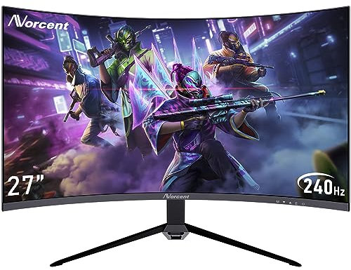 Norcent 27-inch FHD VA Gaming Curved Monitor with Rainbow Lights, 240Hz Refresh Rate, Eye Care 1080P Display, FreeSync G-Sync Compatible, 1ms DisplayPort, HDMI, DP and Speakers