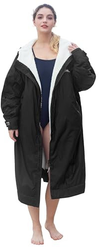 Catalonia Adult Waterproof Swim Parka, Oversized Sherpa-Lined Changing Robe