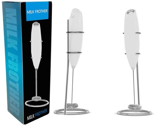 Electric Milk Frother Handheld Mini Foamer with Base Coffee Maker Egg Beater for Chocolate Cappuccino Frappe Stirrer Portable Blender Whisk Tools (White)