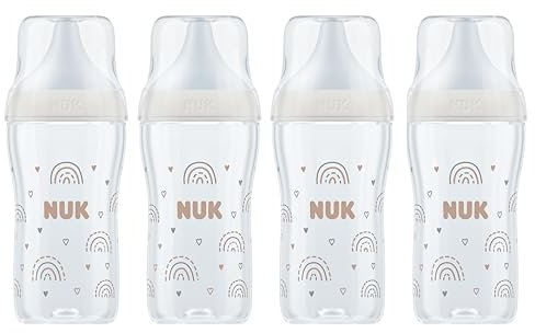 NUK Perfect Match Baby Bottles Set | 3+ Months | Adapts to Baby's Palate | Temperature Control | Anti Colic Vent | 260 ml | BPA-Free | Medium Silicone Teat | Rainbow | 4 Count