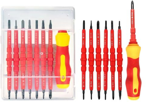 AOROPS Schraubendreher Set, 7 in 1 Isoliertes Schraubenzieher Set, Elektriker Schraubenzieher Schraubendrehersatz mit Griff Austauschbar Zwei Wege Schraubendreher Elektriker Reparatur Werkzeuge Set