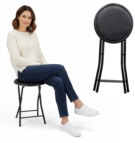 EPISENT Folding Stool for Adults & Kids – Compact Fold Up with Sponge Padding, Steel Frame & Non-Slip Feet – Lightweight Camping Stool for Indoor Outdoor Travel, Office, Garden & Kitchen Use (1,BLACK)