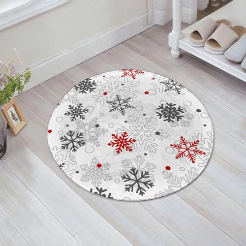 EMFSLA rutschfest Badezimmer Badeteppiche,Weich Hochflor Saugfähig Badvorleger Waschbar Flauschige Mikrofaser Badematte,Große und kleine Schneeflocken Weihnachten,60x60 cm