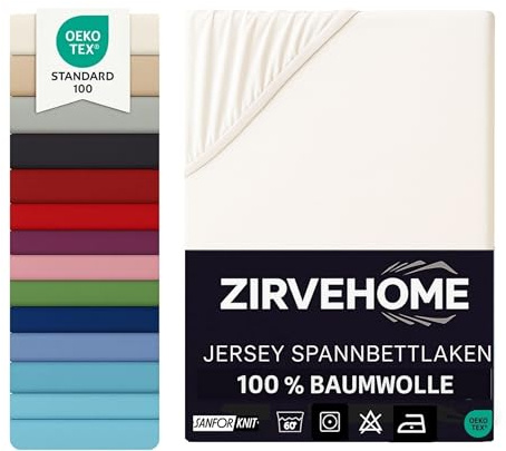 Spannbettlaken 120x200 cm - Jersey Spannbetttuch 100% Baumwolle - Komfort Bettlaken für Matratzen bis 25 cm Höhe, Spannbettlaken Farbe Natur
