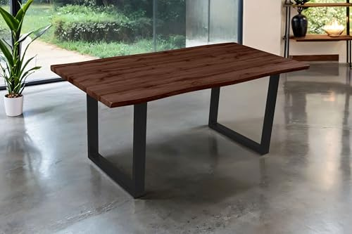 SAM Esstisch Josy | 180 x 90 cm | Holz Nussbaum-Optik | U-Gestell Metall schwarz | 40 mm Tischplatte mit Baumkante | Tisch für Esszimmer & Küche