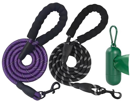 JSTHHTT 2 Stück 1,2m Starke Hundeleine mit Bequemen Gepolsterter Griff, Leine Hund für Mittelgroße & Große Hunde, Hundeleine Verstellbare Schleppleine, Reflektierend Führleine aus Weichem Nylon
