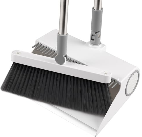 Mitclear Besen und Kehrschaufelset Set mit Langem Griff, 180° drehbare Kehrbesen Kehrmaschine und Haushalt Kehrschaufel Combo mit Aluminiumlegierung-lippe für die Reinigung von Haus, Büro, Lobby