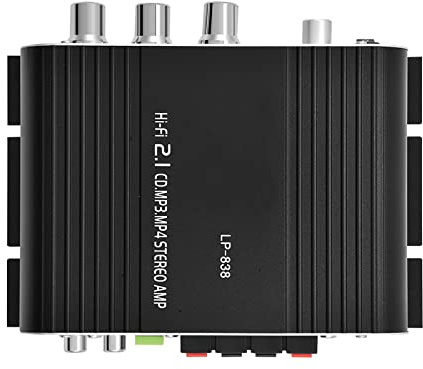 KIMISS Amplificador de Potencia Estéreo 2.1 para del Hogar y del automóvil: Mini Amplificador Digital de Alta Fidelidad con Entrada de 3,5 Mm, Parlantes (Black)
