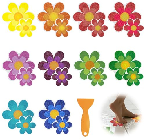 ROEOWENE 20pcs Adesivi Antiscivolo Doccia en Forma di Fiore 11/8 cm Adesivi per Vasca da Bagno Sticker Antiscivolo Doccia Strisce di Sicurezza per Vasca con Spatola per Vasche da Bagno, Scale, Piscine