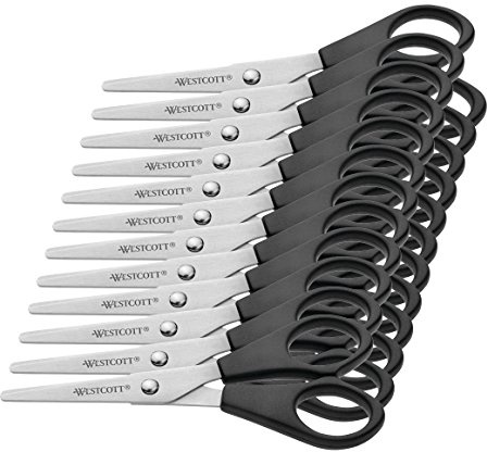 Westcott E-31150 00 Büro Schere, rostfreie Klingen, schwarzer Kunststoff-Griff, 13 cm, 12 Stück