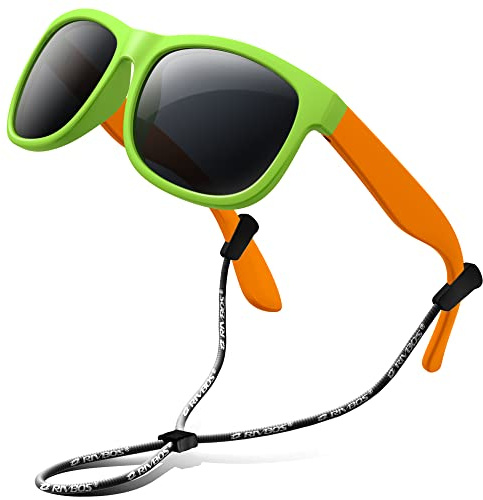 RIVBOS Sunglasses for Kids Polarized with Strap Rubber Flexible Shades Baby and Children Age 2-10 RBK023-2 Green